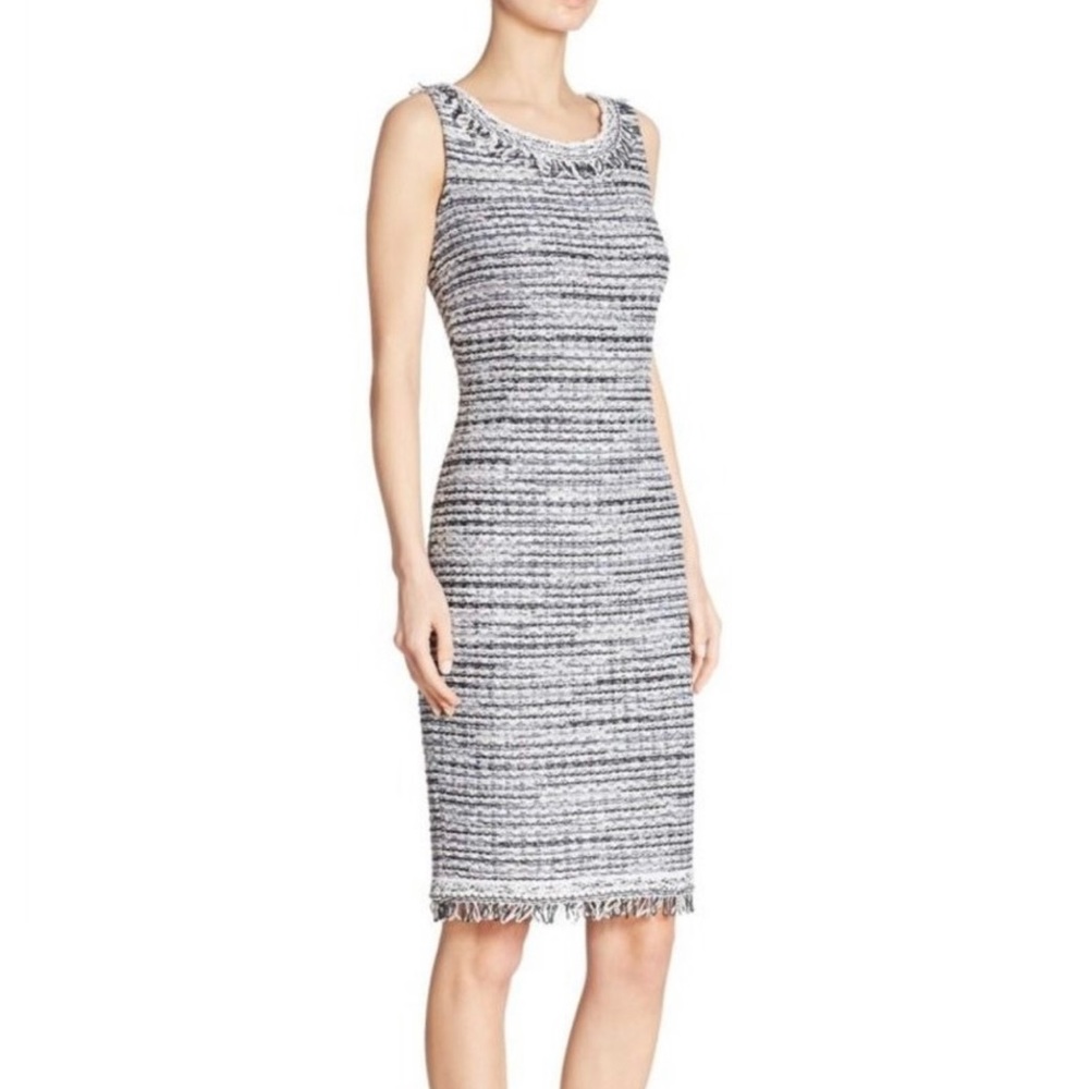 St John Couture Sequin Fringe Sheath Dress